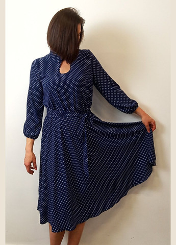 Синя кежуал плаття-міді в горошок 2 Льва