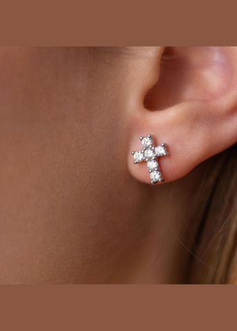 Срібні сережки - пусети Хрестики (фіаніти) 058310 Oniks (264025434)