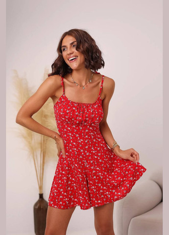 Жіночий бавовняний комбінезон-сарафан No Brand Б780-1005/1 комбінезон-шорти квітковий червоний бавовна, штапель