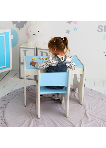 Зручний столик у дитячу кімнату 70×45×51, дитячий ігральний стіл із ящиком, білий з блакитним No Brand (361259068)