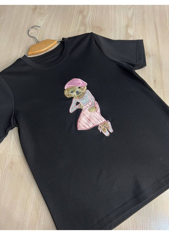 Футболка женская A-N 26009 нашивка мишка балерина впереди однотонная средняя длина базовая one size No Brand - (322948913)