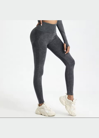 Черные демисезонные женские спортивные лосины стильные леггинсы для фитнеса бесшовные с высокой талией эффект push up размер ( ) No Brand