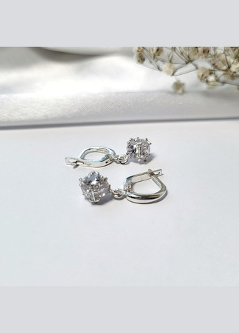 Срібні сережки з підвіскою Кулька в Білих каменях срібло 925 проби Родоване 56093р 4.20г No Brand (331148493)