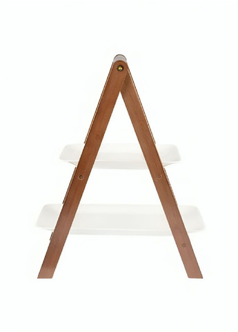 Комплект набор двухъярусная деревянная подставка полка для подачи блюд выпечки с фарфоровыми тарелками 2 штуки (480086-Prob) Unbranded (329295129)