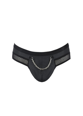 Мужские трусы с цепочкой Slip Tom, черные, экокожа, открытые ягодицы Passion (297587146)