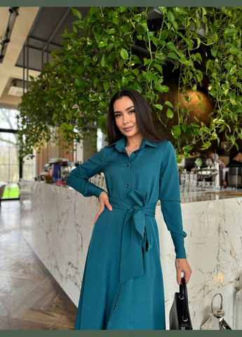Зеленое женское платье с поясом цвет бутылка р.42/44 454636 New Trend
