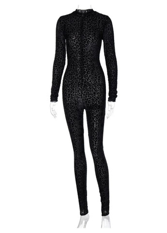 Чорний леопардовий комбінезон No Brand анімалістичні чорний поліестер, еластан