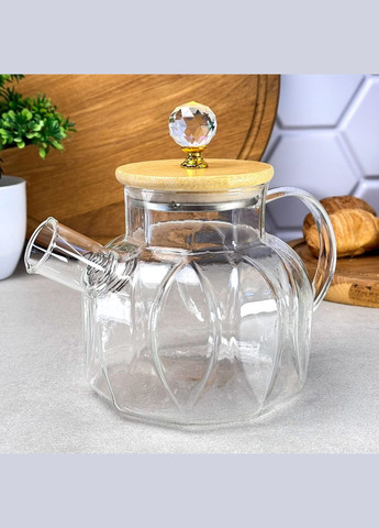 Стеклянный заварочный чайник 1 л с бамбуковой крышкой Leaf No Brand (321971481)