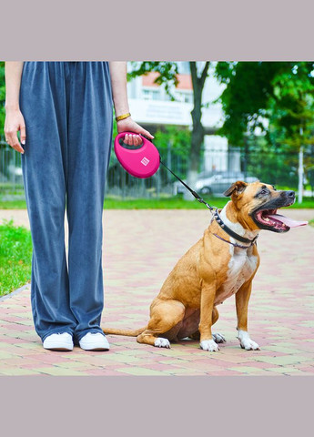 Поводок-рулетка для собак R-leash с контейнером для пакетов, светоотражающая лента, до 40 кг, 5 м, розовый WAUDOG (323487133)