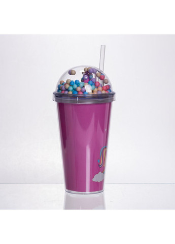 Пластиковый стакан с трубочкой и крышкой 400 (мл) многоразовый пластиковый стакан Малиновый HP-18-2P Yiwu (369623036)