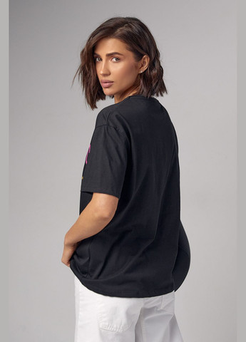 Чорна літня трикотажна футболка з принтом miami beach - сірий Lurex