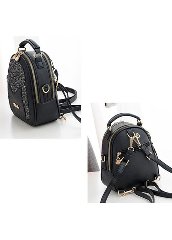 Жіночий мінірюкзачок сумочка 2 в 1 з брелоком, маленький рюкзачок сумка з блискітками Чорний No Brand (334729863)
