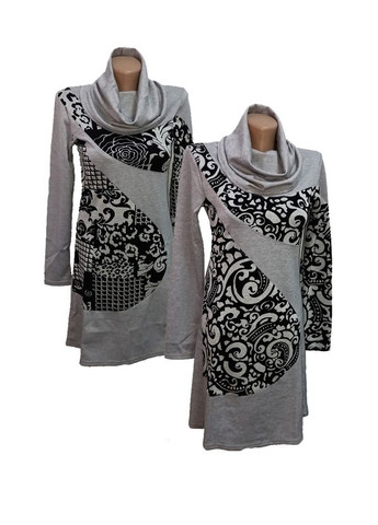 Комбінована жіноча сукня з довгим рукавом (горло хамут), трикотаж No Brand