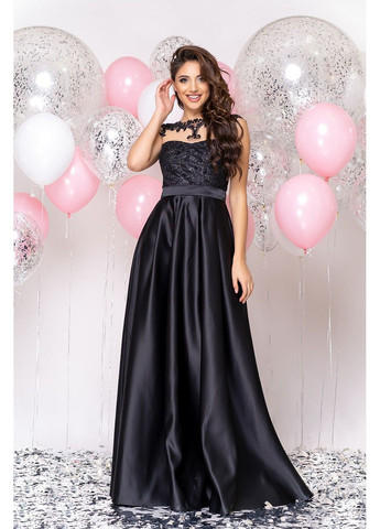 Черное вечернее платье атлас глиттер 20018 черное Tanita-Romario