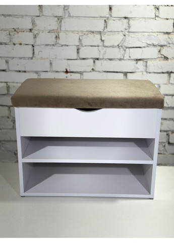 Банкетка для обуви в прихожую. Верхняя часть открывается. ДСП в белом. Ткань какао. Шириной 80см. No Brand (369559602)