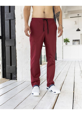 Бордовый демисезонный костюм медицинский мужской марс хлопок короткий рукав No Brand