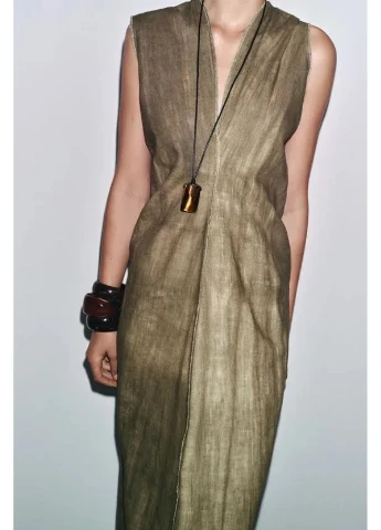 Оливковое платье миди 8491/056 Zara