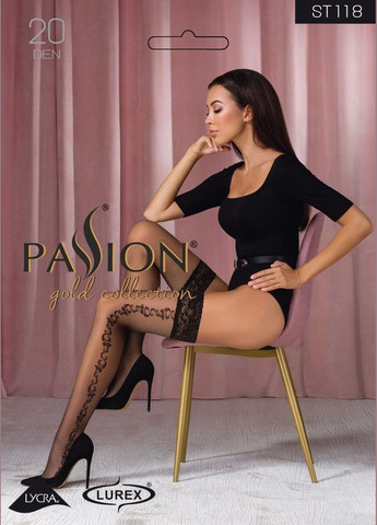 Чулки ST118 черные, на ажурной силиконовой резинке, с боковым вертикальным рисунком Passion (297656439)