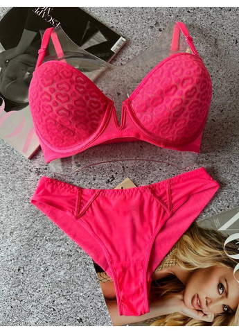 Рожевий комплект нижньої білизни на чашку b бюстгальтер з трусиками бразиліани рожевий Weiyesi