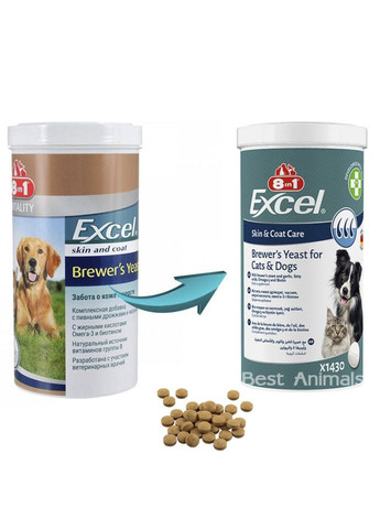 Пивні дріжджі для собак та котів Excel Brewers Yeast Ексель для шкіри та шерсті таблетки 1430 шт (4048422115731) 8in1 (354701834)