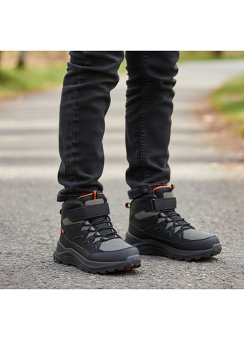 Черные спортивные, повседневные, кэжуал осенние утепленные демисезонные подростковые ботинки хайтопы на липучке для мальчика подростка на флисе Clibee