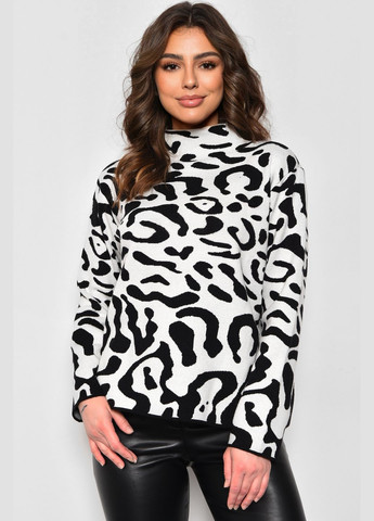 Черный зимний свитер женский с принтом черно-белого цвета пуловер Let's Shop