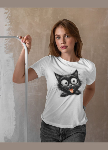 Женская футболка с котом белая Mishe 2000409 - (298285453)