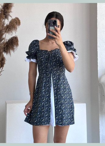 Чорно-білий повсякденний жіноча сукня міні з розрізом у квітковий принт а-силует Україна з квітковим принтом