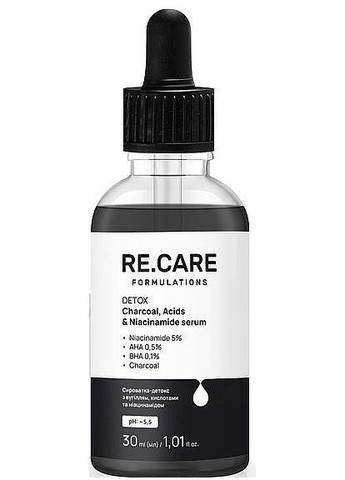 Сироватка-детокс для обличчя Formulations Detox Charcoa, Acids & Niacinamide Serum 30ml (1479757-36118941) Re.Care (368611105)