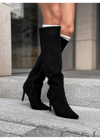 Жіночі демісезонні на шпильці чорний колір еко замш на байці No Brand (362489656)