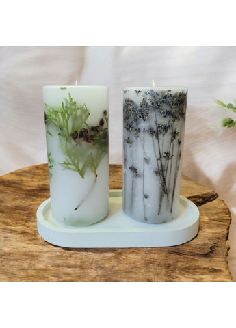 Набор декоративных свечей ручной работы свечи ароматические в наборе из 2 шт на подставке с веточками хвои и лаванды Handmade Studio - AV (368668709)