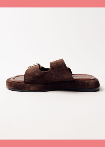 Коричневые шлепанцы с двумя пряжками коричневые замша Krula с пряжкой