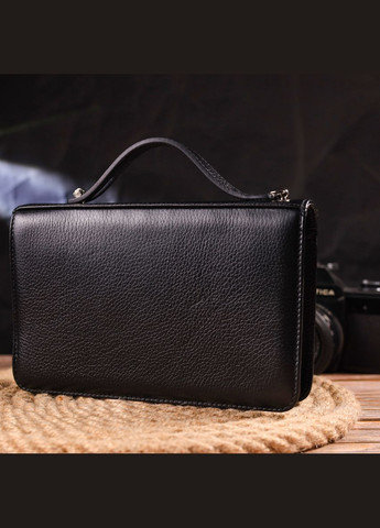 Оригинальная мужская барсетка на два отделения из натуральной зернистой кожи 21567 Черная Canpellini (298567808)