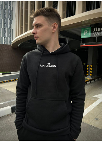 Зимовий спортивний костюм з начосом чорний худі + чорні штани Luna (349723115)