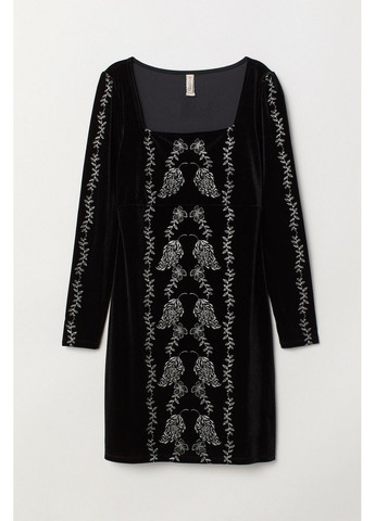 Чорна кежуал сукня H&M з новорічним принтом