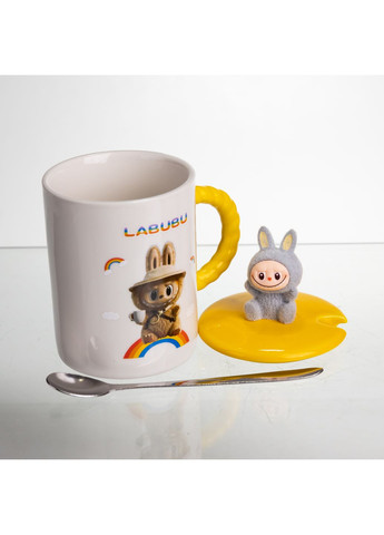 Чашка порцелянова Labubu 300 мл з кришкою і ложкою, жовтий Yiwu (367728804)