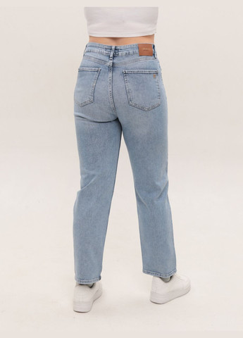 Джинсы женские голубые прямые МОМ со стрейчем Мom regular Cracpot - (329694165)