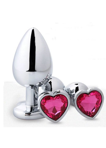 Металлическая пробка серце S с малиновым стразом и банановым лубрикантом для анального секса Маленькая No Brand (340914306)