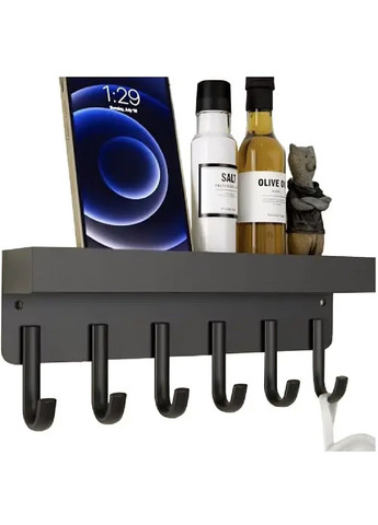 Настінна магнітна полиця вішалка з бортиком гачками кріпленням на магніт гвинти 5х8,5х24,5 см (481275-Prob) Чорна Unbranded (359244273)