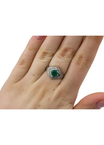 Кільце срібне із зеленим агатом та цирконієм Спарта 1712/9р з агат, розмір No Brand (316398039)