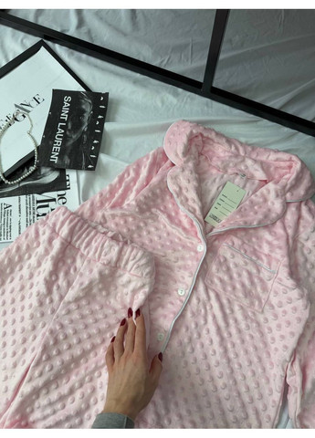 Рожева всесезон домашній жіночий комплект із м’якої тканини сорочка + брюки No Brand