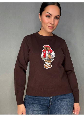 Коричневый демисезонный свитер женский a-n 2609 с нашивкой медвежонок оверсайз базовый one size No Brand