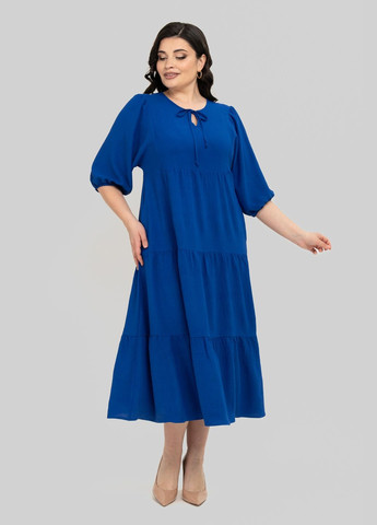 Синее повседневный платье прямого силуэта из американского крепа горловина-капелька с завязкой на шнурок all posa (ap102345p) A'll Posa