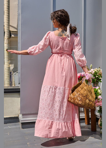 Персикова повсякденний жіноча довга сукня комбінована а-силует Україна з квітковим принтом