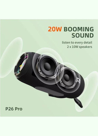 Портативная беспроводная Bluetooth-колонка P26 PRO 20 Вт, Bluetooth, TWS, FM, MP3, AUX, Mic Черный Hopestar (322127292)