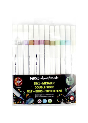 Фломастерыкисти двусторонние металлизированные "Maxi" 2в1 12цветов MX15248 (4044572152480) No Brand (292708490)