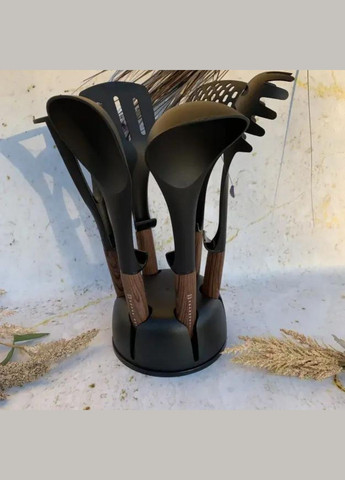 Набор кухонных принадлежностей EB-3607 из нейлона на подставке 7 предметов коричневая ручка (EB-3607-brown) Edenberg (325471565)