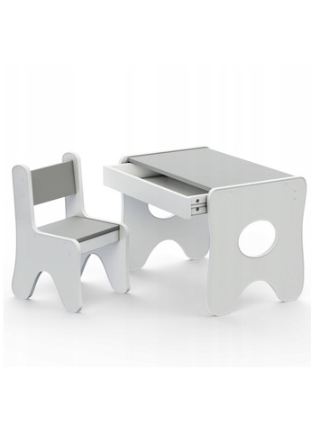 Набір дитячих меблів столик з ящиком та стільчик 70×45×51, стіл та стілець для дітей, білий з сірим No Brand (361259119)