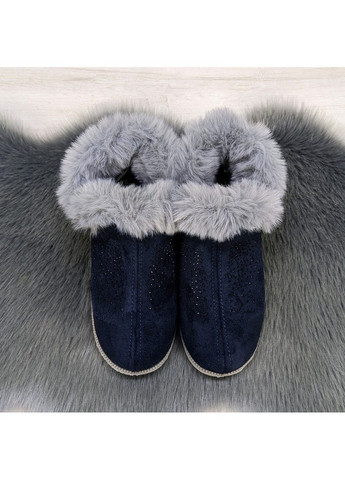 Тапочки чуні жіночі теплі високі сині з хутряною галявкою Progress (311665984)