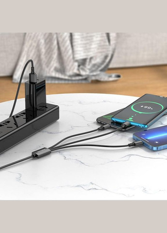 Кабель 3в1 MicroUSB (Android) + Type-C (Android) + Lightning (iPhone) 3in1 BX72 |1m, 2A| Чорний Borofone (337351432)